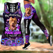 Personalized pitbull flowers Combo Hollow Tank Top & Legging Set Printed 3D Sport Yoga Fitness Gym Women