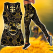 Bee With Flower Pattern Combo Hollow Tank Top & Legging Set Printed 3D Sport Yoga Fitness Gym Women