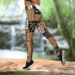 African Pattern Combo Hollow Tank Top & Legging Set Printed 3D Sport Yoga Fitness Gym Women-ML