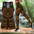 African Gold Pattern Combo Hollow Tank Top & Legging Set Printed 3D Sport Yoga Fitness Gym Women-ML