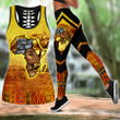 Africa Combo Hollow Tank Top & Legging Set Printed 3D Sport Yoga Fitness Gym Women A