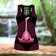 Flamingo Yoga Combo Hollow Tank Top & Legging Set Printed 3D Sport Yoga Fitness Gym Women