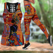 African Red Pattern Girl Combo Hollow Tank Top & Legging Set Printed 3D Sport Yoga Fitness Gym Women