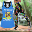 Autism I wear blue for my grandson Combo Hollow Tank Top & Legging Set Printed 3D Sport Yoga Fitness Gym Women HAC240401S2