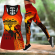 African Land Combo Hollow Tank Top & Legging Set Printed 3D Sport Yoga Fitness Gym Women