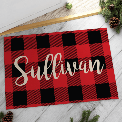 Personalized Holiday Plaid Doormat