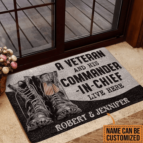 Personalized Veteran Couple Live Here Doormat