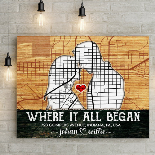 Personalized Couple Gift Home Decor Map Canvas Poster