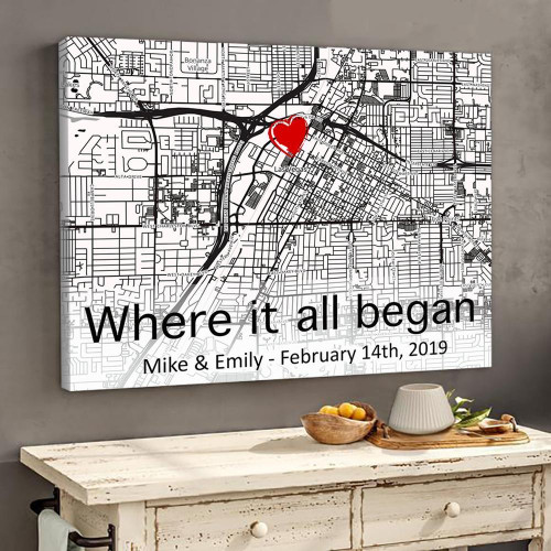 The First Meeting Street Map Poster Canvas Personalized Gift For Couple For Her For Him