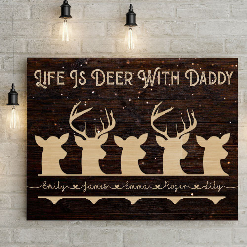 With Daddy Hunting Deer Heads Christmas Personalized Canvas