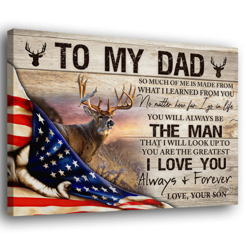 Deer Hunting For Dad From Son American Flag Personalized Canvas