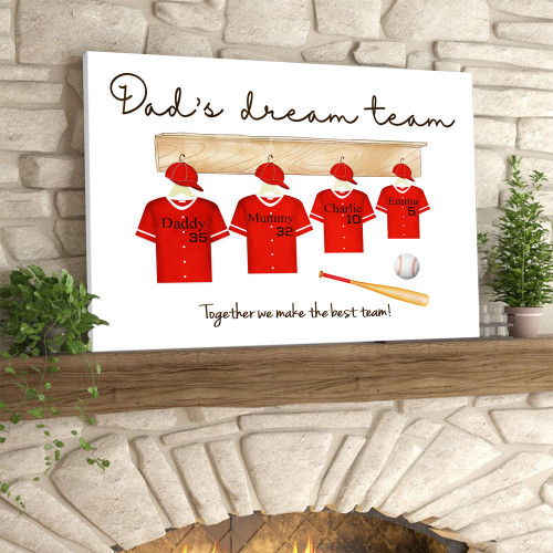 Personalized Gift Dad's Baseball Team For Dad Canvas