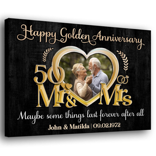 50th Golden Wedding Anniversary Mr&Mrs Heart Frame Personalized Canvas