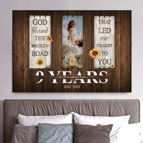 9 Year Anniversary God Blessed The Broken Road Personalized Canvas