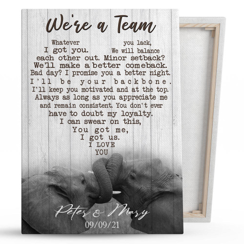 Couple Trunk Lock Elephants We're A Team Personalized Canvas