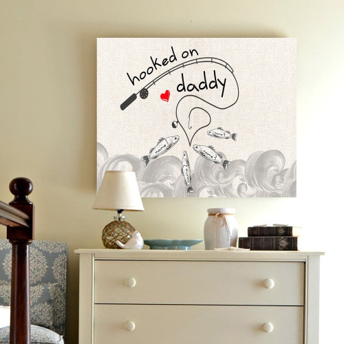 Dad Kid's Name Hooked On Daddy Fishing Dad Personalized Canvas