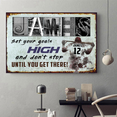 Gift For Baseball Son Set Your Goals High Personalized Canvas