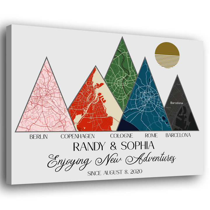 Couple Anniversary Adventure Together Map Mountain Personalized Canvas