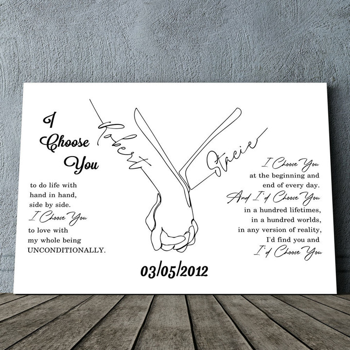 Couple I Choose You Hand In Hand Sketch Personalized Canvas
