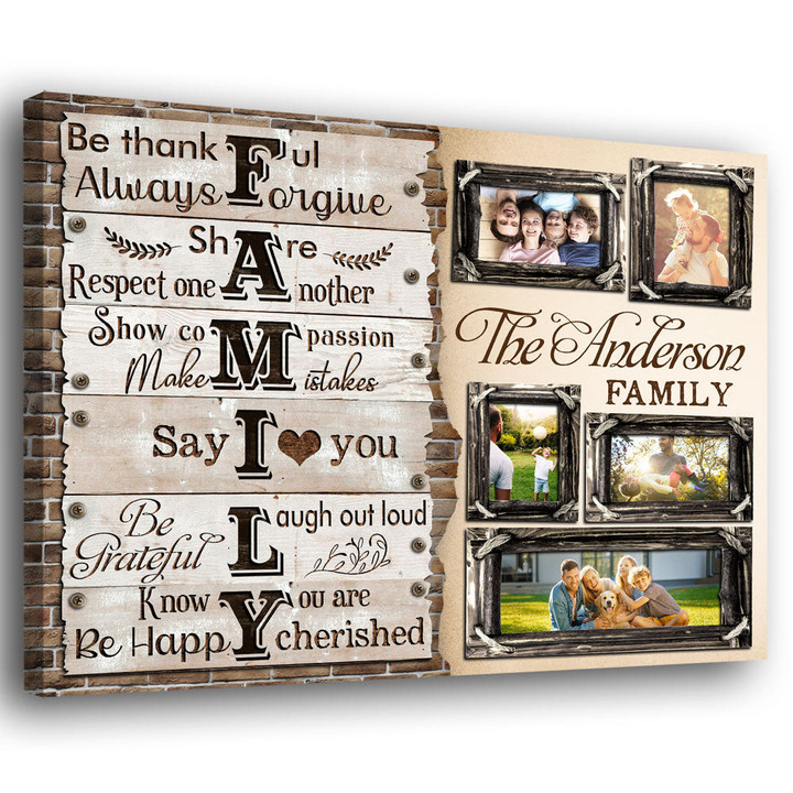 Family Be Thankful Positive Motivation Personalized Canvas