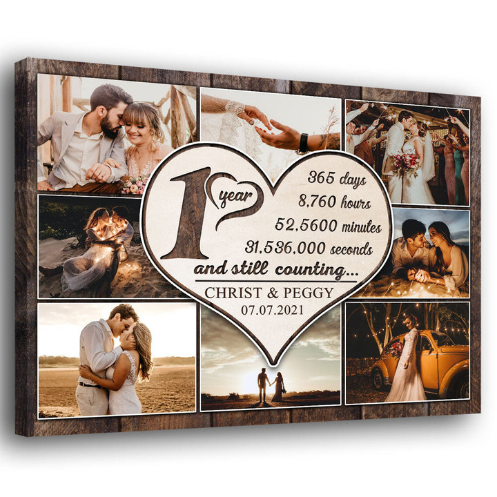 Couple 1st Wedding Anniversary Collage Heart Personalized Canvas