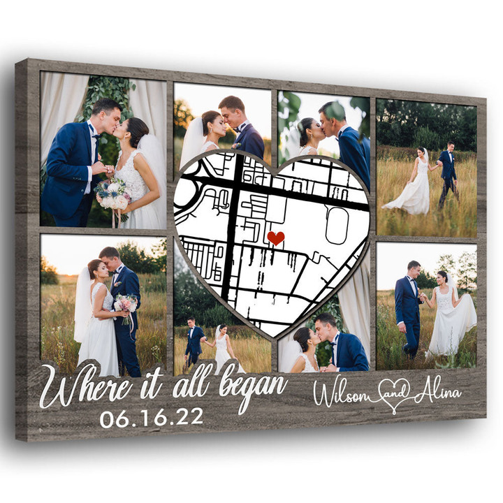 Couple Anniversary Where It All Began Collage Personalized Canvas