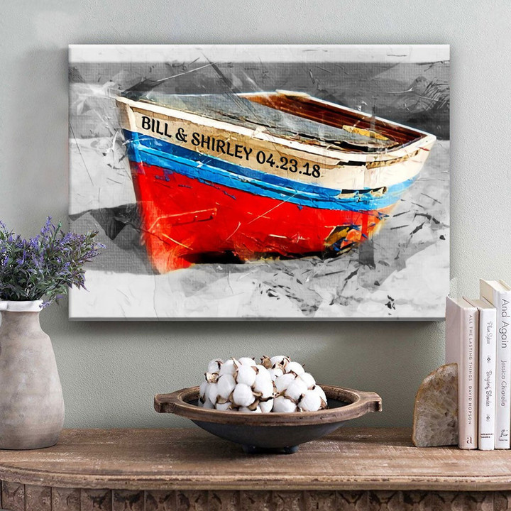 Anniversary Couple Gift Name Boat Sea Lover Personalized Canvas