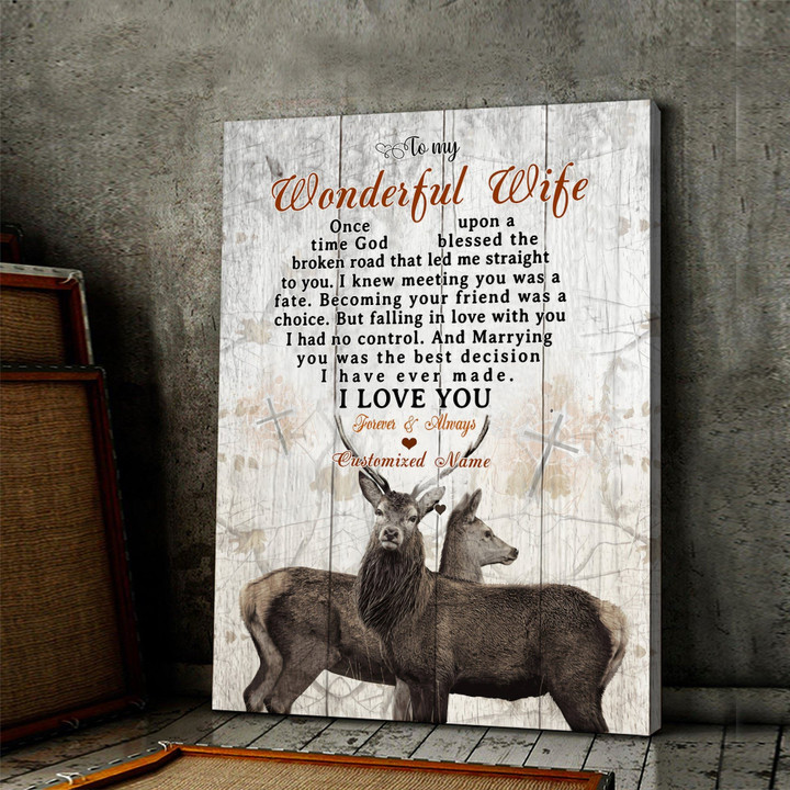 Personalized Name Broken Road Deer Vertical Canvas Gift For Wife