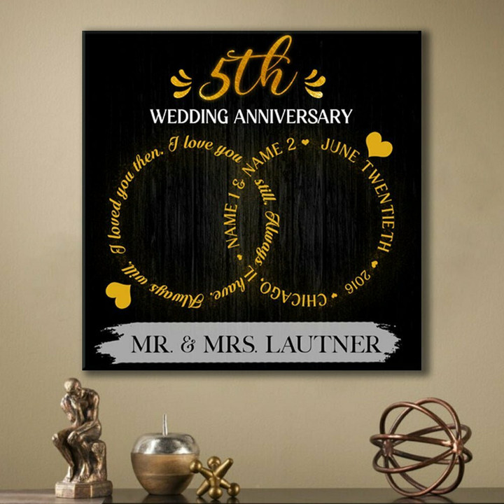 Personalized 5th Wedding Anniversary Gift For Her, 5 Years Anniversary Gift For Him, I Loved You Then Canvas