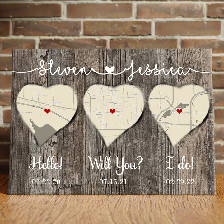 Anniversary Map Hello Will You I Do Personalized Canvas