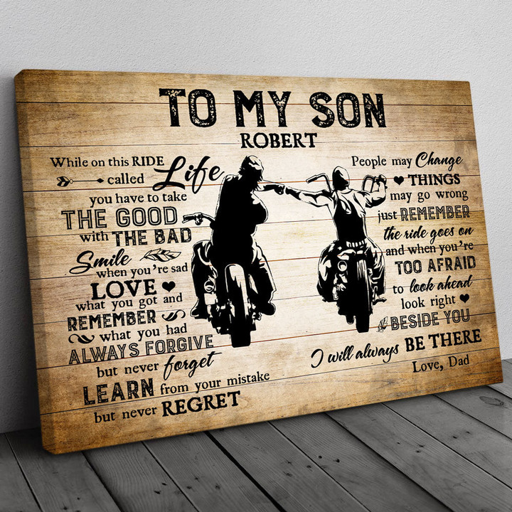 Biker Dad To My Son On This Ride Vintage Name Personalized Canvas