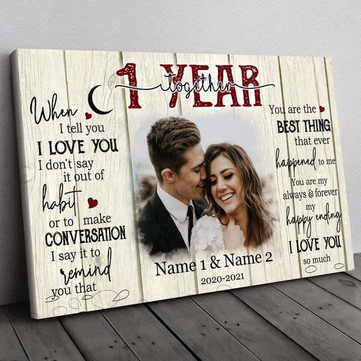 I Love You So Much Canvas Personalized Photo 1st Anniversary Gift For Couple