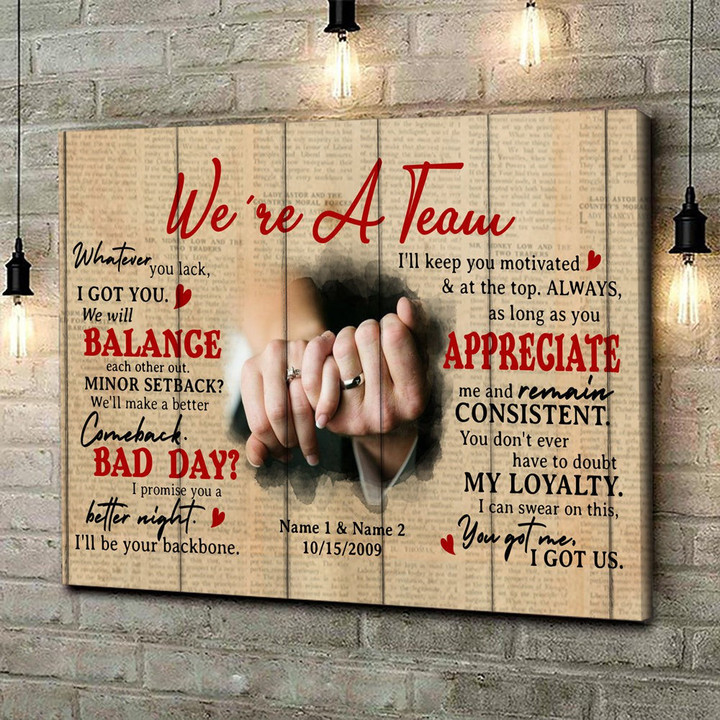 Wedding Anniversary Couple We're A Team Ring Personalized Canvas