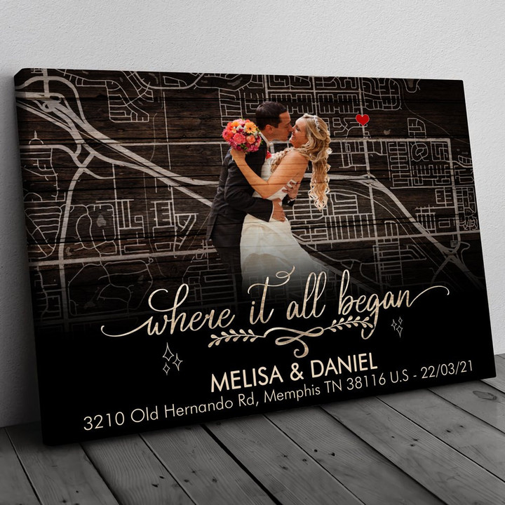 Personalized Where It All Began Map Anniversary Couple Canvas