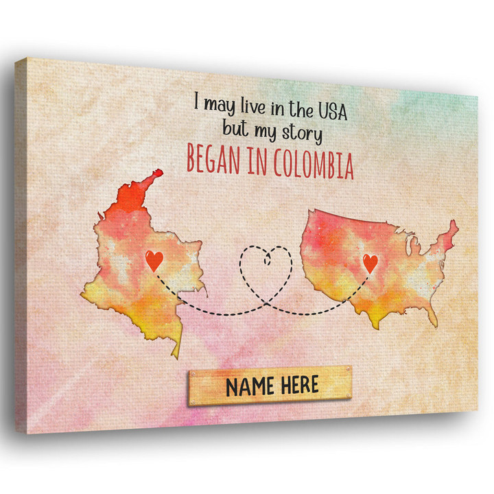 My Story Began In Colombia Gift For Expats Personalized Canvas