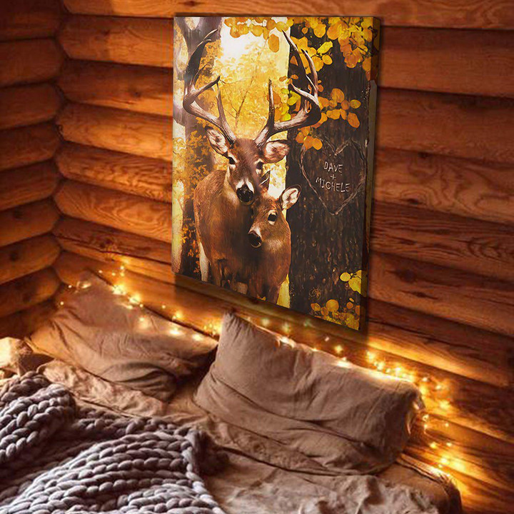 Couple Deer Autumn Romantic Love Anniversary Personalized Canvas