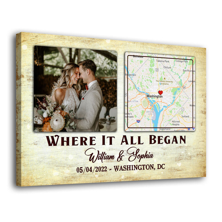 Where It All Began Map First Meeting Anniversary Personalized Canvas