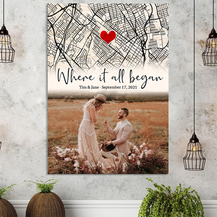 Anniversary Gift Where It All Began Custom Map Personalized Canvas