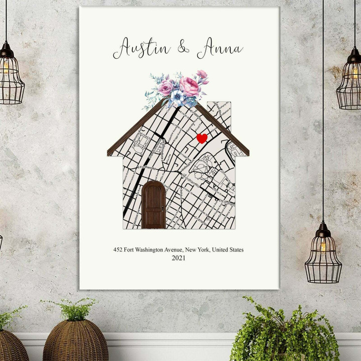 Gift For Couple House Map Personalized Canvas