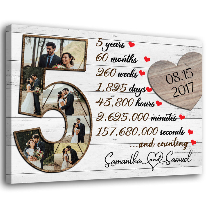5 Year 5th Anniversary Couple Photo Collage Personalized Canvas