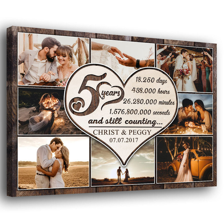 Couple 5th Wedding Anniversary Collage Heart Personalized Canvas