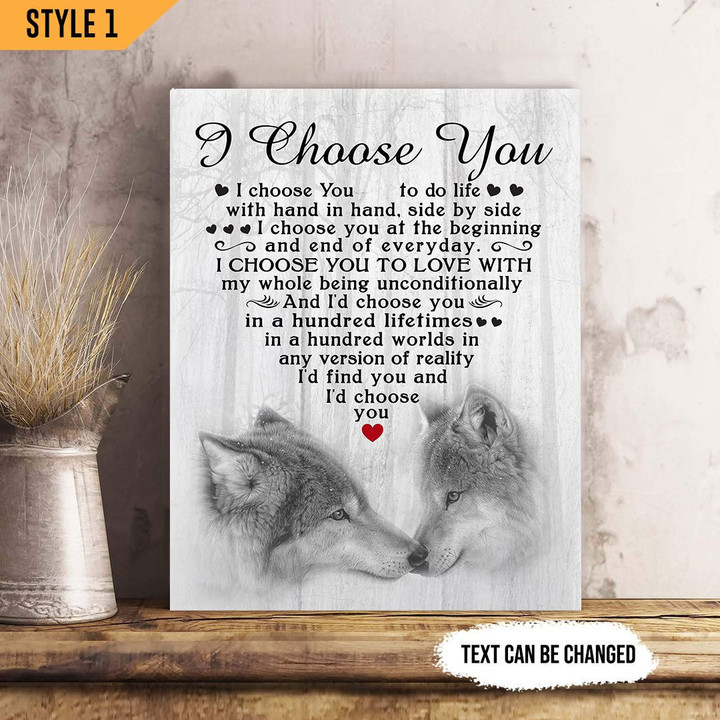 Personalized Couple Gift I Choose You Wolf Lion Eagle Deer Animal Couples Poster Canvas Framed Print