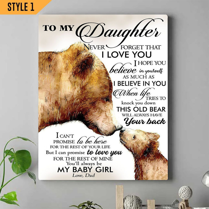 To My Daughter Never Forget That I Love You Wall Art Vertical Poster Canvas Framed Print