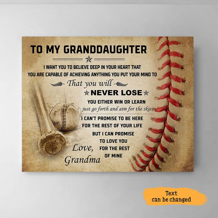 Personalized Gift For Granddaughter Baseball Lovers Poster Canvas Framed Print