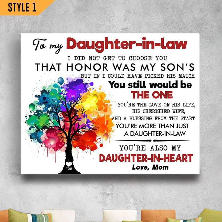 To My Daughter-In-Law Family Tree Wedding Gift From Mother-In-Law Wall Art Horizontal Poster Canvas Framed Print