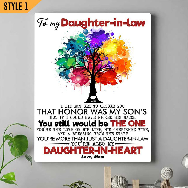 To My Daughter-In-Law Family Tree Wedding Gift From Mother-In-Law Wall Art Vertical Poster Canvas Framed Print