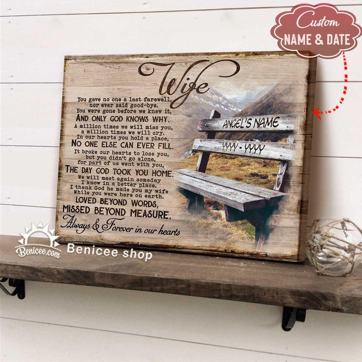Personalized Memorial Gift For Wife Canvas Wall Art Loved Beyond Words Missed Beyond Measure Carve on Bench Top 3 at BENICEE