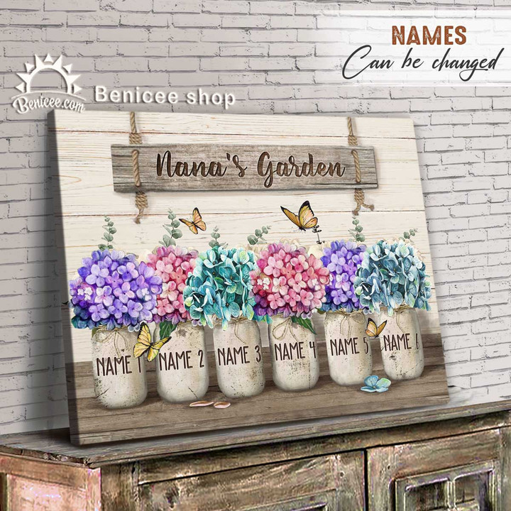 Grandma's Garden Wall Art Canvas Personalized Gift For Grandparents Hydrangea Flower Jar
