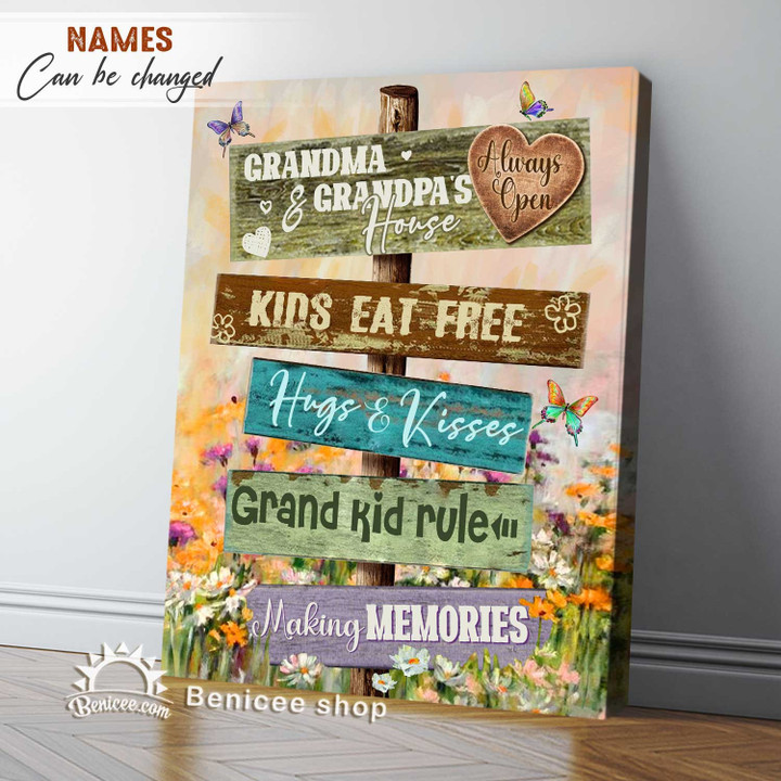 Gift For Grandparents Canvas Wall Art Grand Kid Rule Making Memories BENICEE