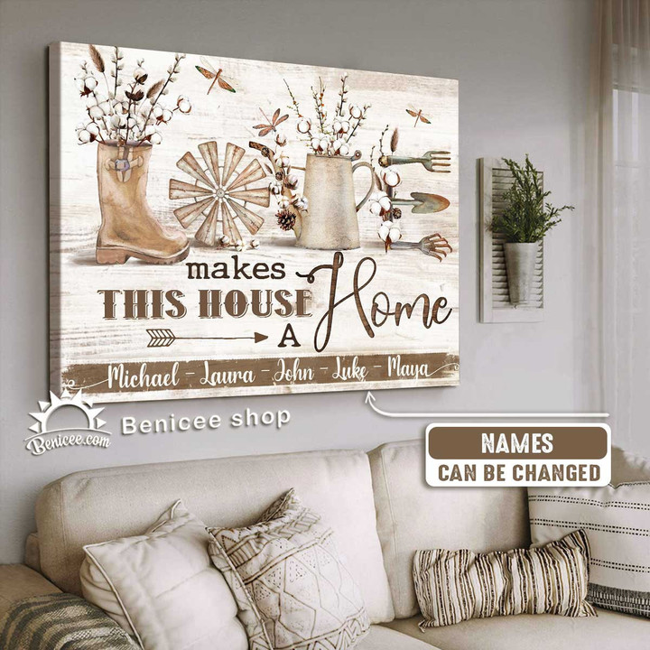 Top 3 Farmhouse Decor Personalized Family Canvas Wall Art - Love Makes This House A Home